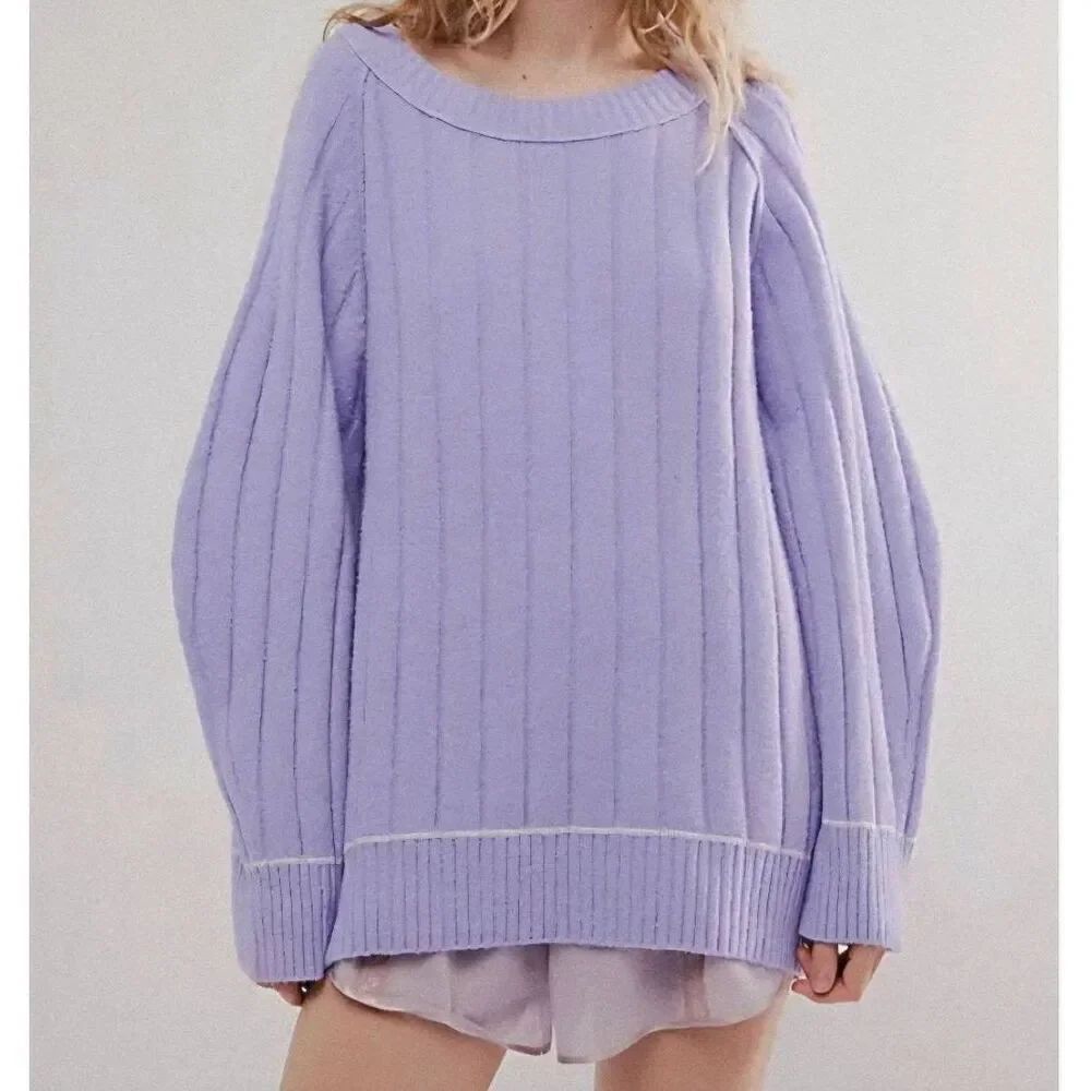 Free People SweaterโWomen's Large Lavender Venus Tunic Cozy Raglan Oversized